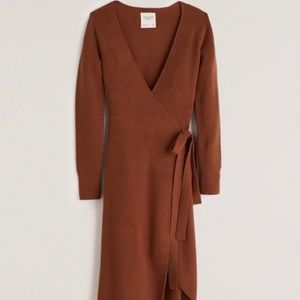 Abercrombie & Fitch wrap ribbed midi sweater dress, rust/paprika, size XS